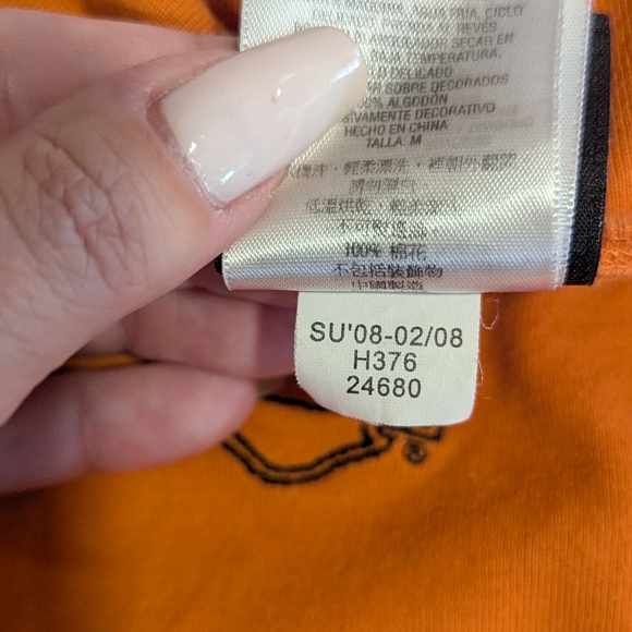 Vintage Y2K Harley-Davidson Women's Orange Top M Distressed Tee Bikercore 2000s - Picture 8 of 16